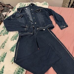 Studded Denim Jacket and Pants Set